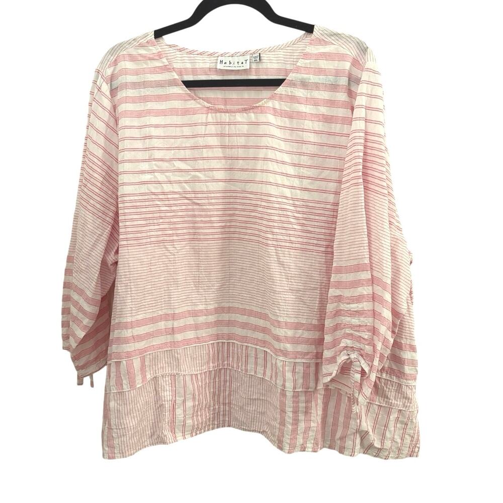 Habitat Cotton Blend Blouse Top Boxy Fit Pink & White Stripe XXL Boho Lagenlook - Picture 8 of 8